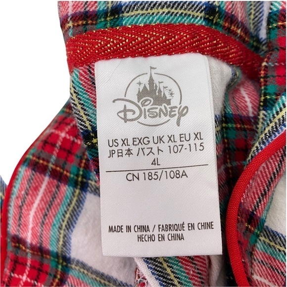 Disney Japan Holiday Red Plaid Flannel Sleep Shirt/Dress Santa Minnie Sz XL - Picture 5 of 6